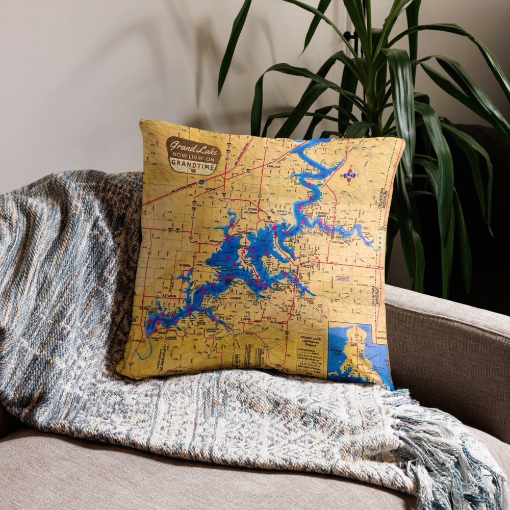 Vintage Grand Lake Map soft and cozy pillow (DOUBLE SIDED)