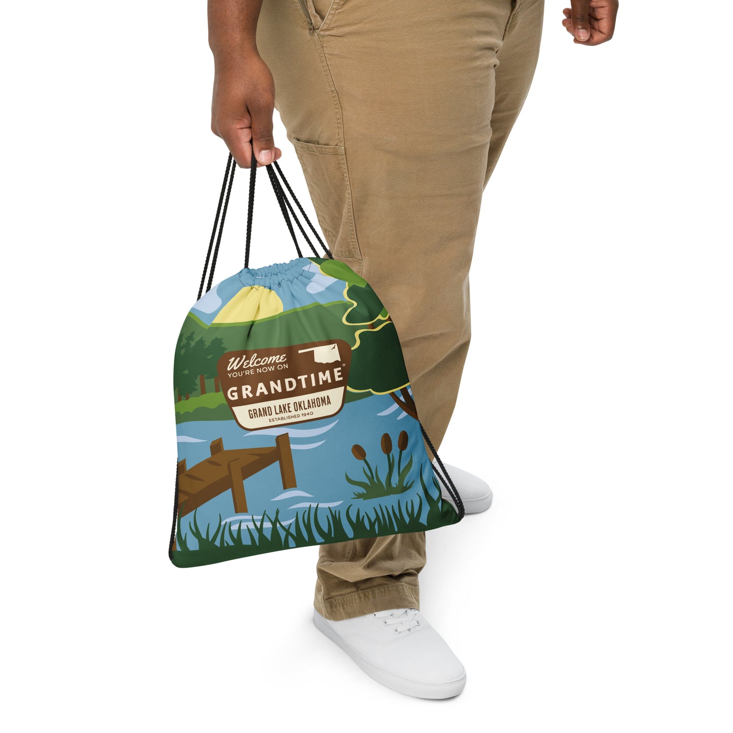 ON GRANDTIME Lake Scene Drawstring Gear Bag