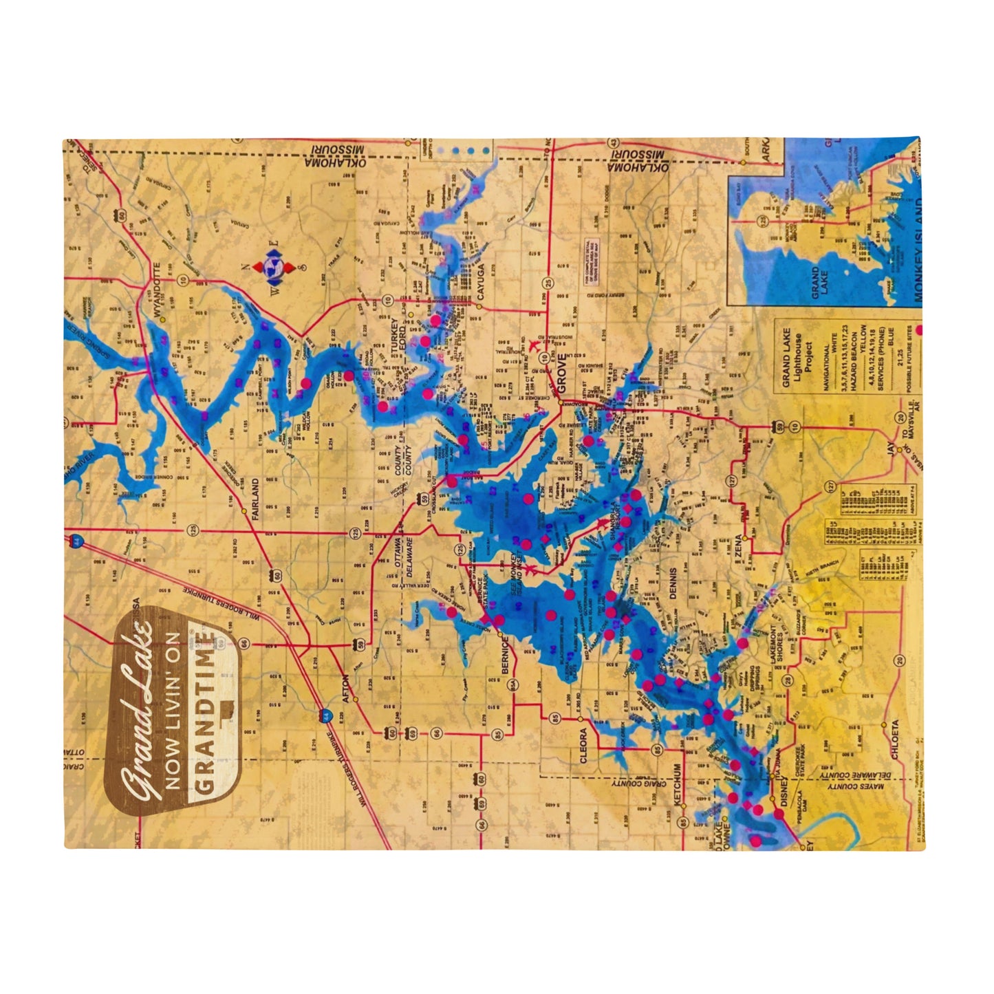 Vintage Grand Lake Map soft and cozy throw blanket