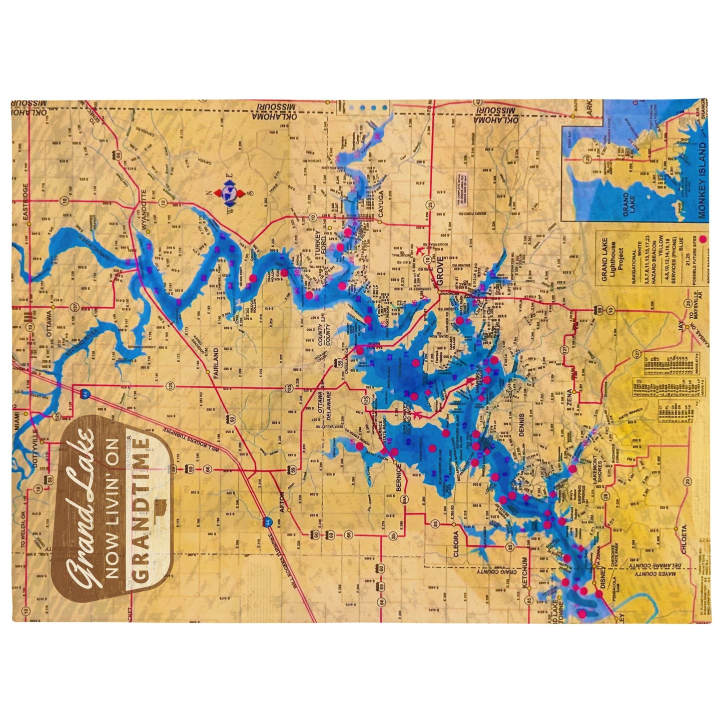 Vintage Grand Lake Map soft and cozy throw blanket