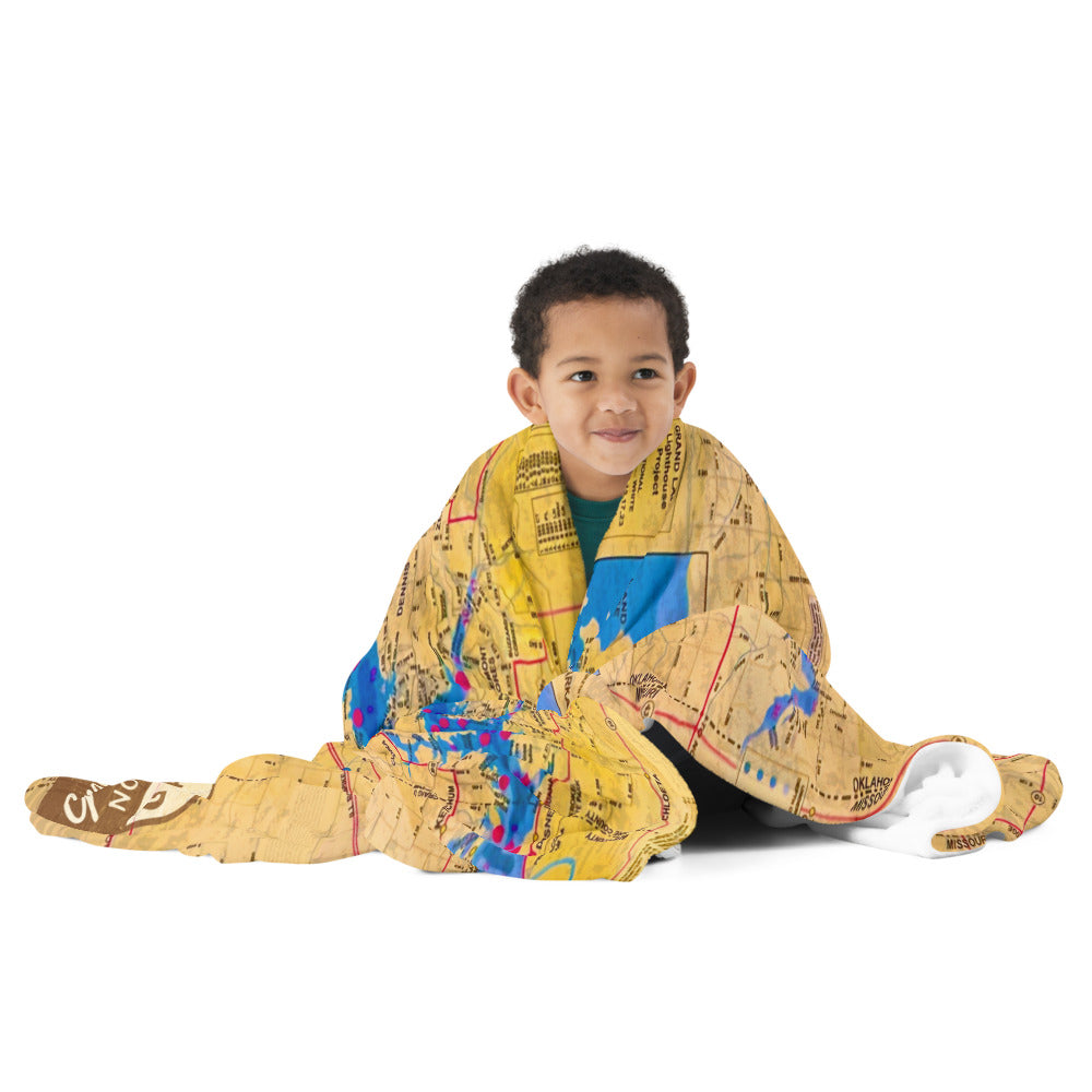 Vintage Grand Lake Map soft and cozy throw blanket
