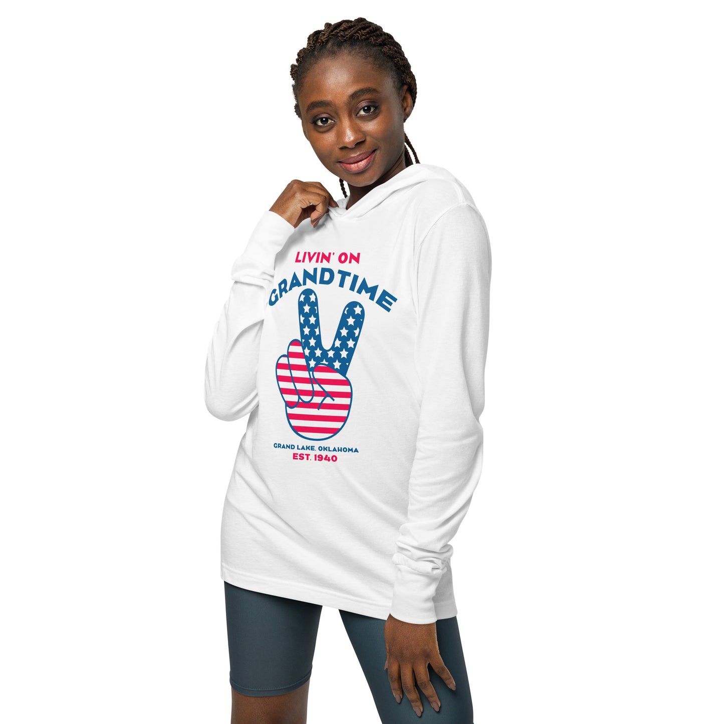 PEACE ON GRANDTIME Hooded long-sleeve breathable lake tee