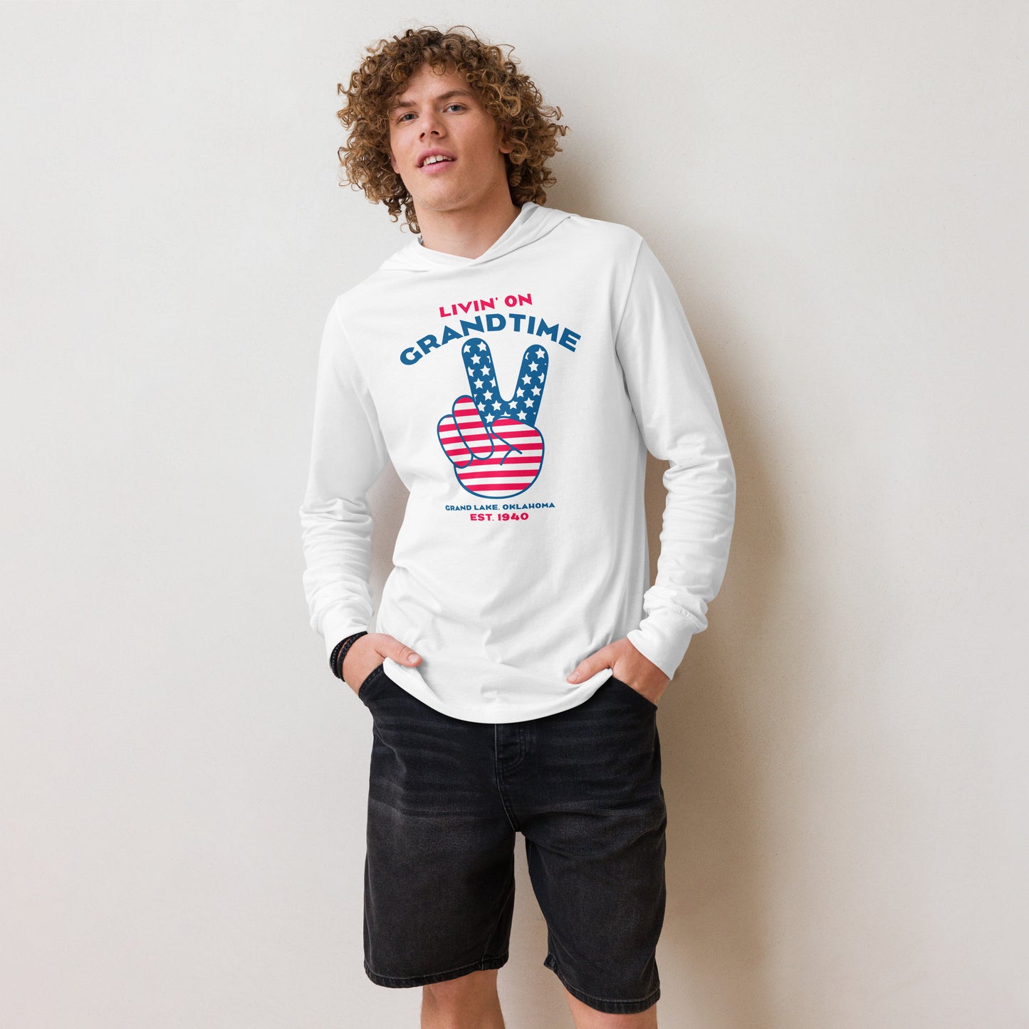 PEACE ON GRANDTIME Hooded long-sleeve breathable lake tee