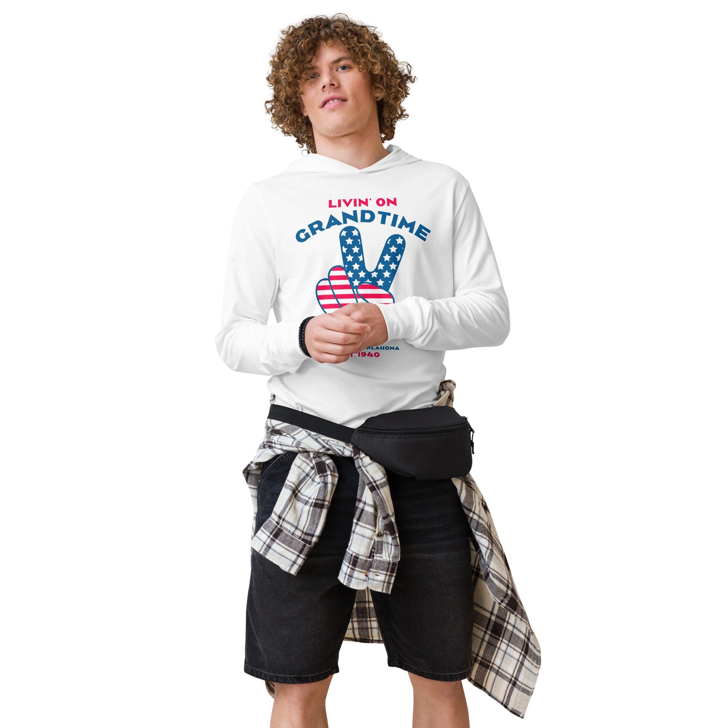 PEACE ON GRANDTIME Hooded long-sleeve breathable lake tee