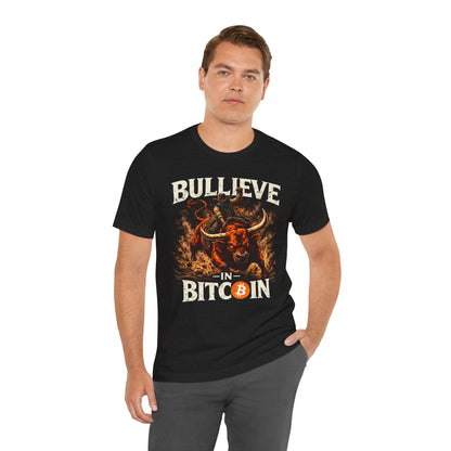 Bitcoin Bull Tee — “Bullieve in Bitcoin” Graphic Crypto T-Shirt