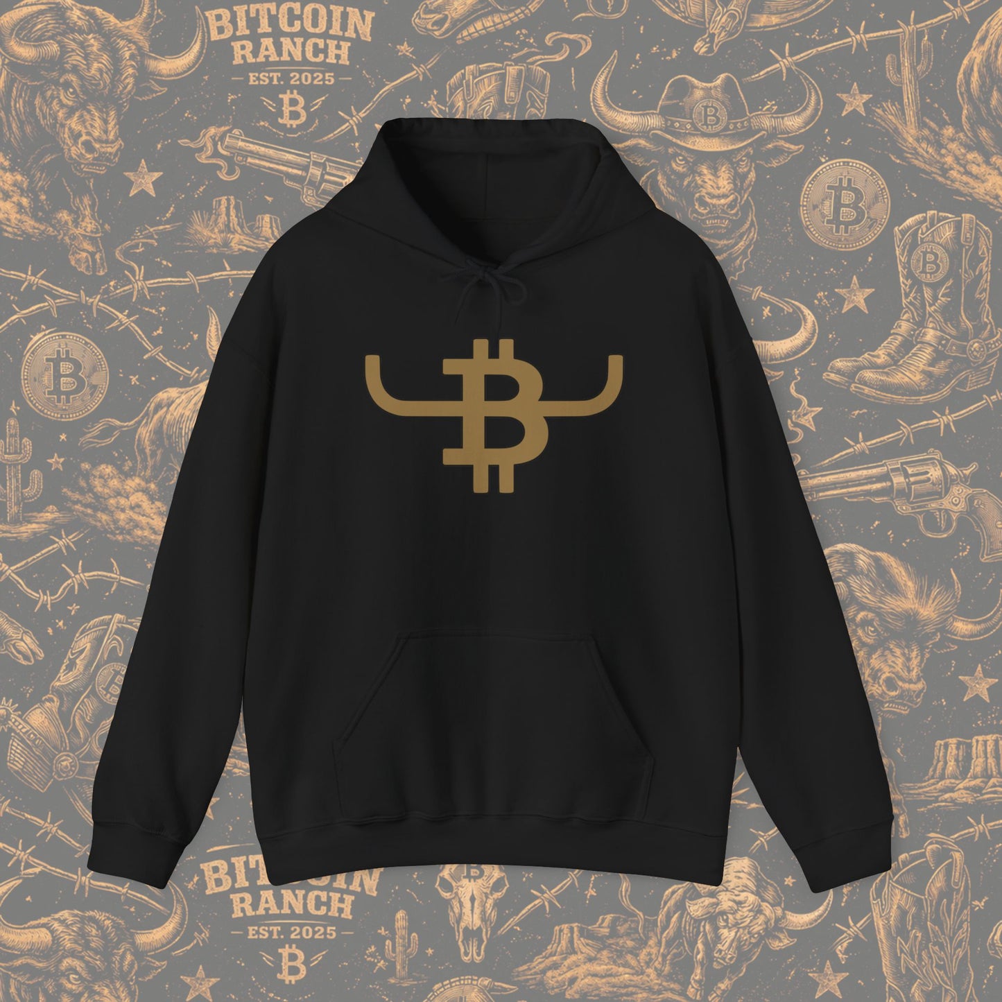 Bitcoin Ranch Hoodie — Western Crypto Bull Logo Sweatshirt