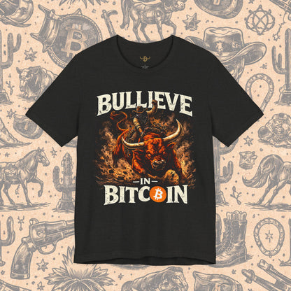 Bitcoin Bull Tee — “Bullieve in Bitcoin” Graphic Crypto T-Shirt