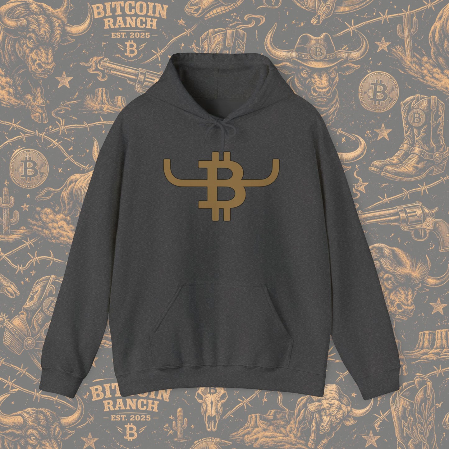 Bitcoin Ranch Hoodie — Western Crypto Bull Logo Sweatshirt