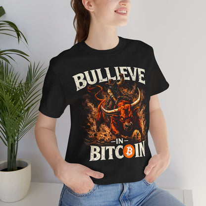 Bitcoin Bull Tee — “Bullieve in Bitcoin” Graphic Crypto T-Shirt