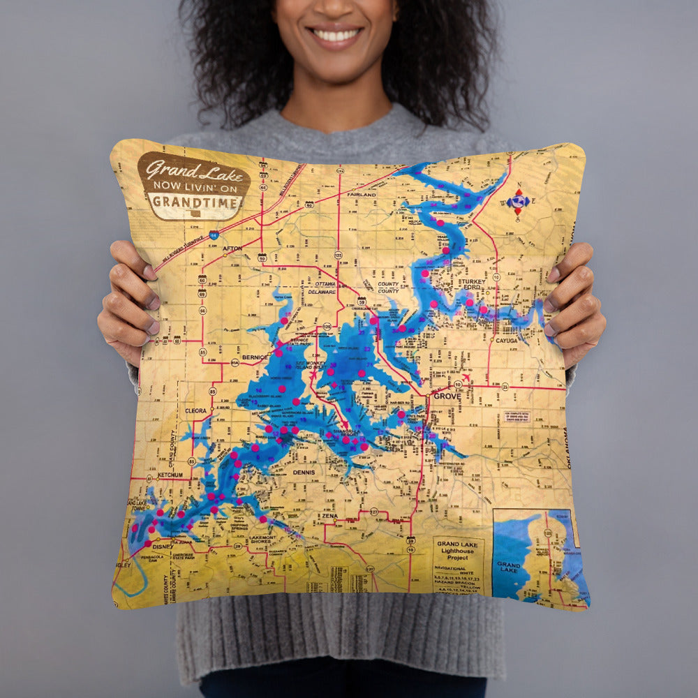 Vintage Grand Lake Map soft and cozy pillow (DOUBLE SIDED)