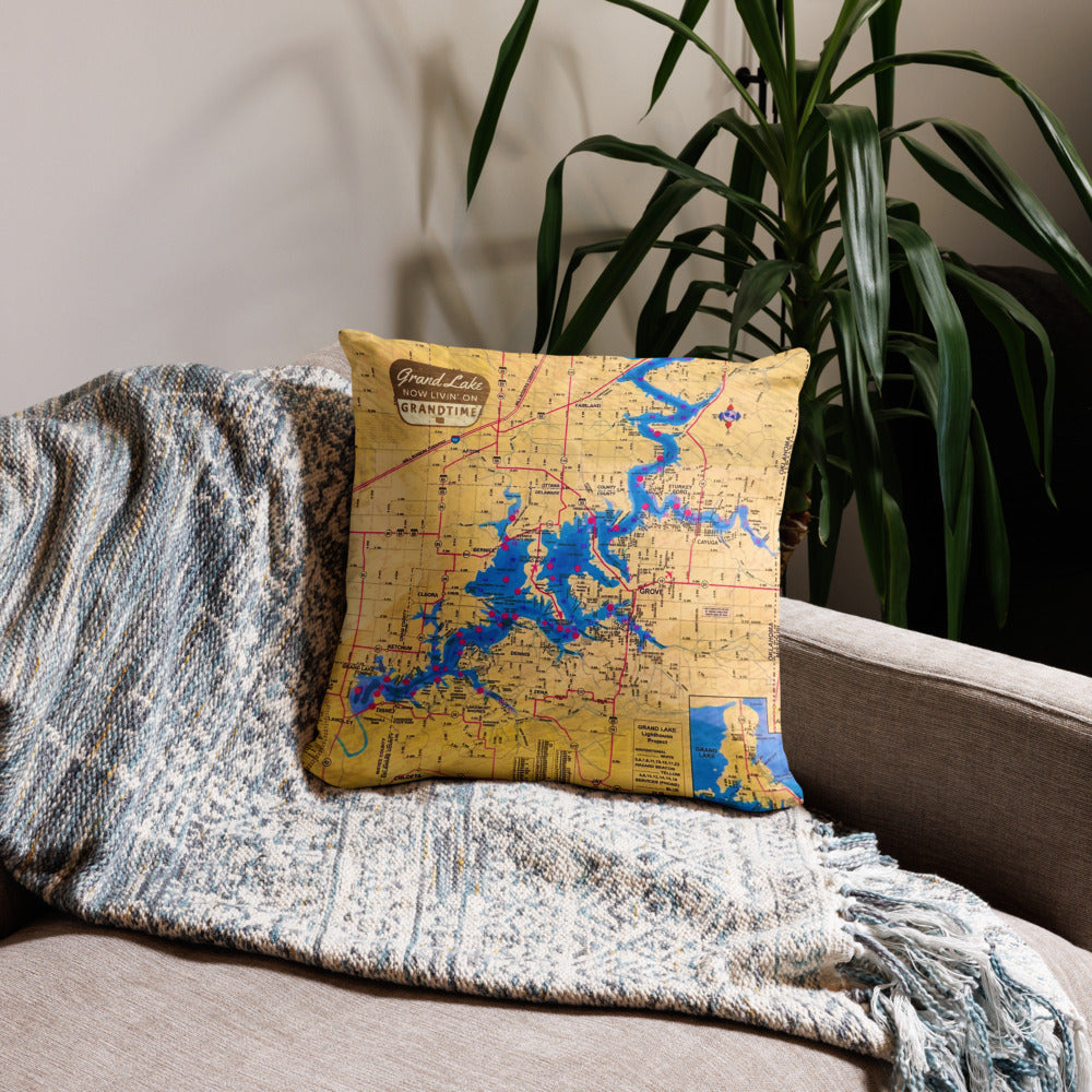 Vintage Grand Lake Map soft and cozy pillow (DOUBLE SIDED)