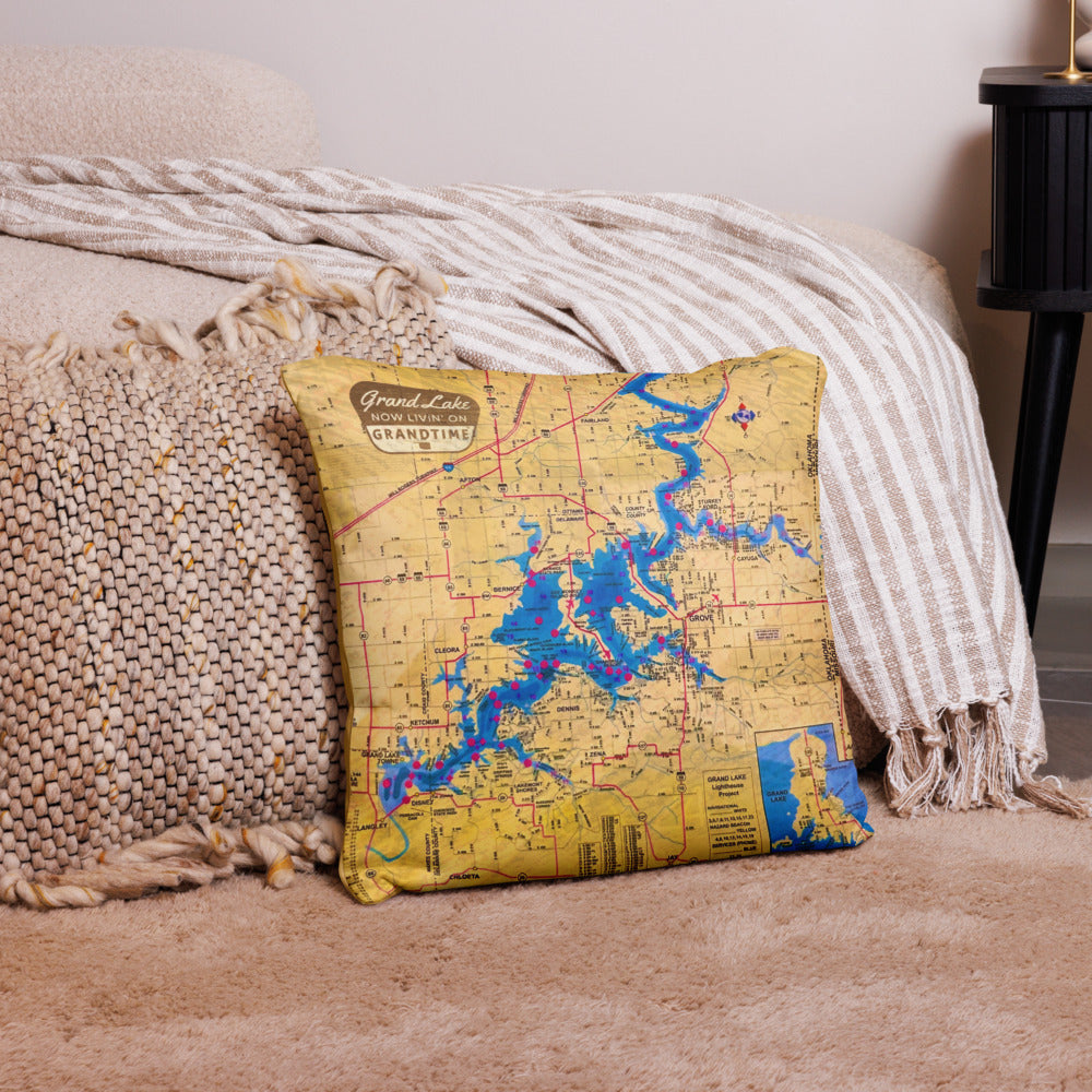 Vintage Grand Lake Map soft and cozy pillow (DOUBLE SIDED)