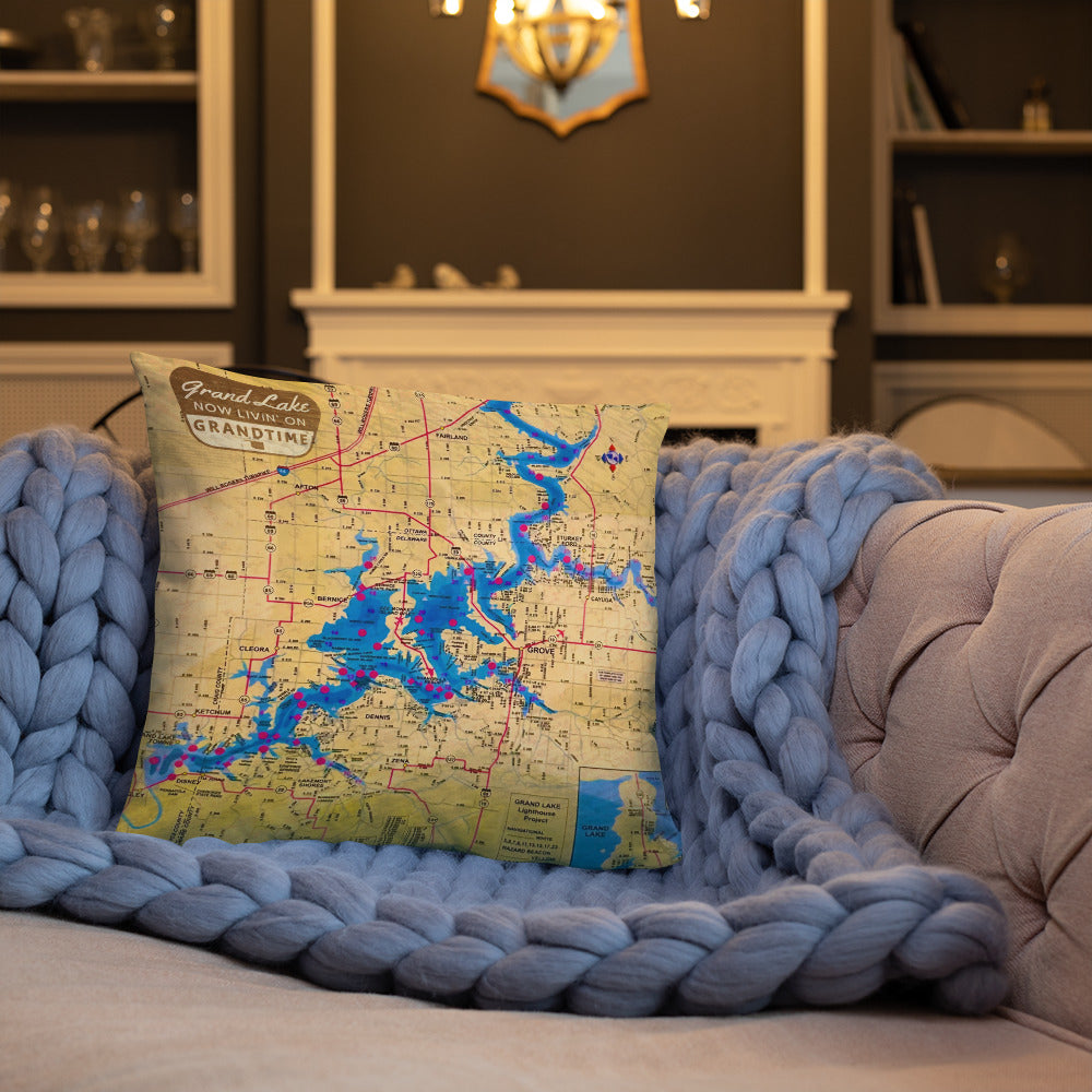 Vintage Grand Lake Map soft and cozy pillow (DOUBLE SIDED)