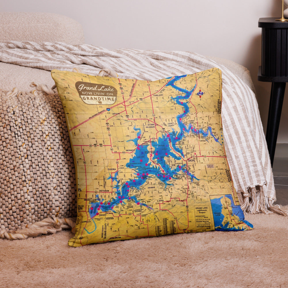 Vintage Grand Lake Map soft and cozy pillow (DOUBLE SIDED)