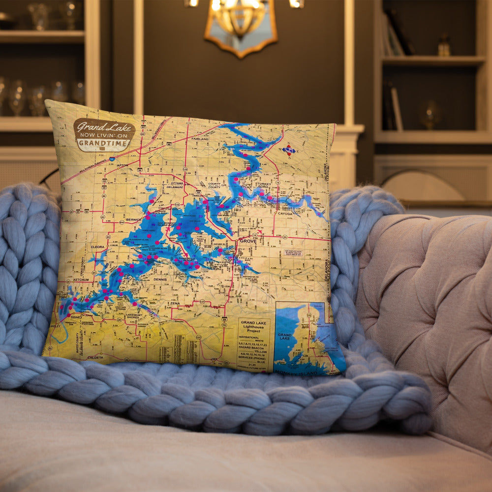 Vintage Grand Lake Map soft and cozy pillow (DOUBLE SIDED)