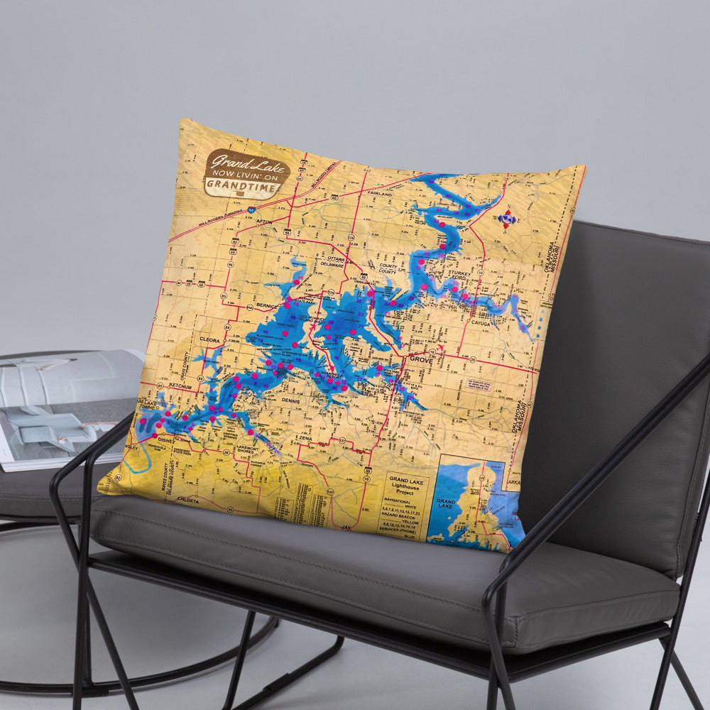 Vintage Grand Lake Map soft and cozy pillow (DOUBLE SIDED)