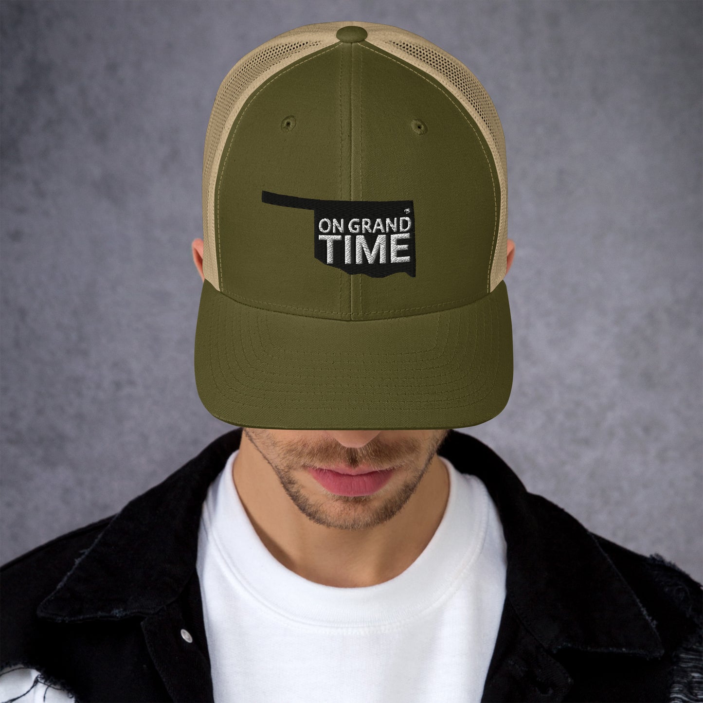 ON GRANDTIME snapback Trucker Cap with custom Oklahoma Logo