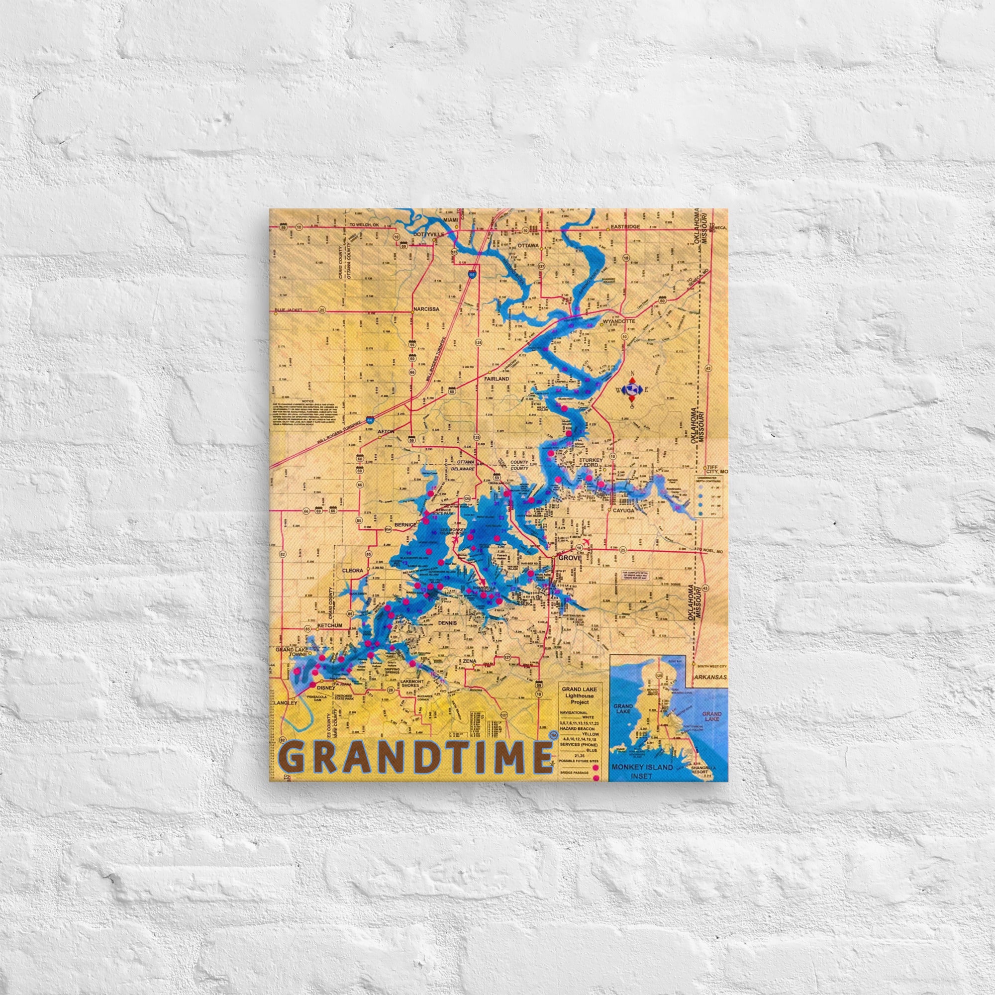 Vintage Grand Lake map on a thin canvas – ON GRANDTIME